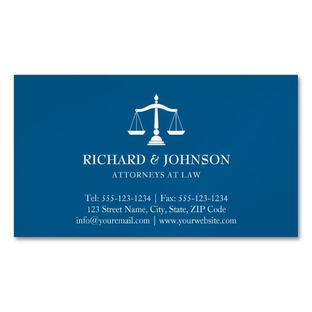 Law Firm Blue Scales of Justice Lawyers Solicitor Business Card Magnet (Front)