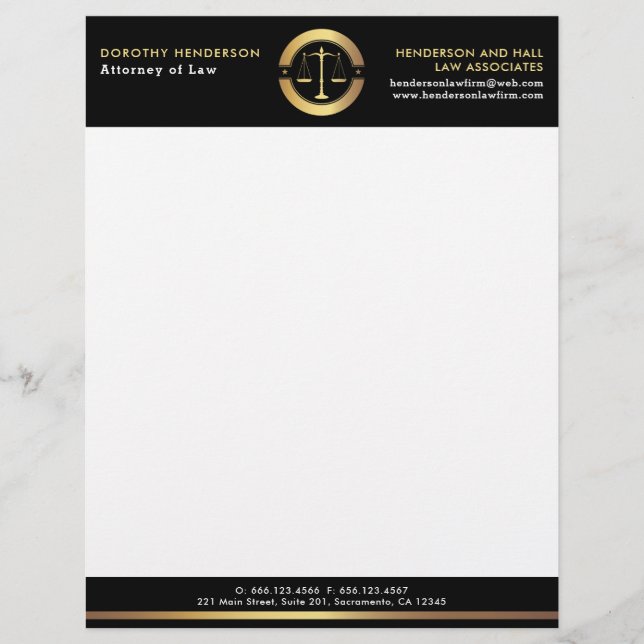 Law Firm Elegant Gold And Black Letterhead (Front)