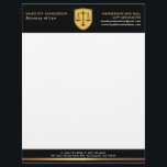 Law Firm Elegant Gold And Black Letterhead<br><div class="desc">Elegant professional Law Firm Letterhead featuring law logo in gold on a black background. Personalize with your details in trendy block lettering. Click customize further to edit this template. All text can be customized.</div>