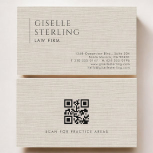 Law Firm Luxury Neutral Linen QR Code Business Card