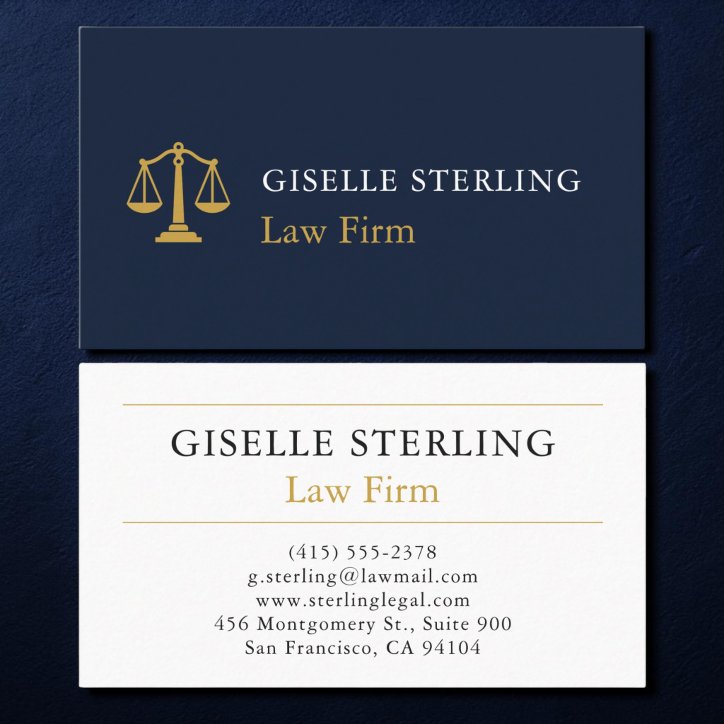 Law Firm Navy Blue Gold Business Card