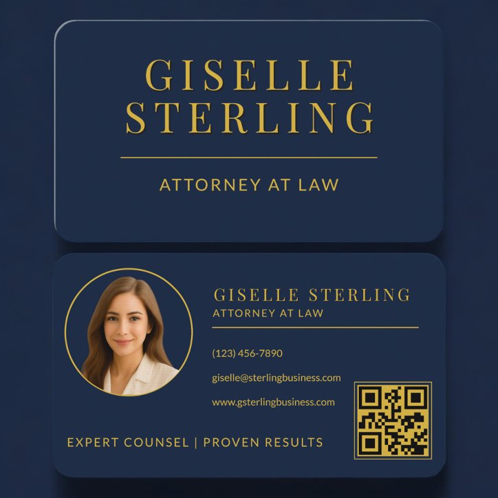 Law Firm Photo Navy Blue Gold QR Code Business Card
