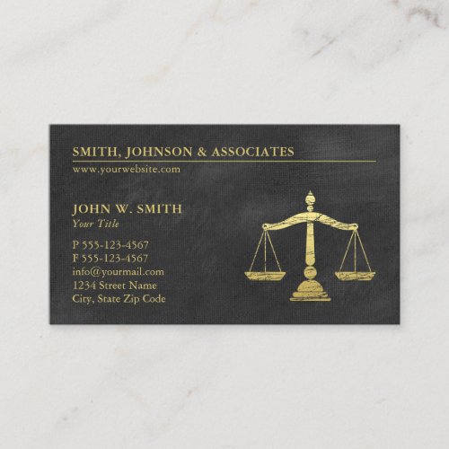 Law Firm Scales of Justice Gold effect Lawyers Business Card