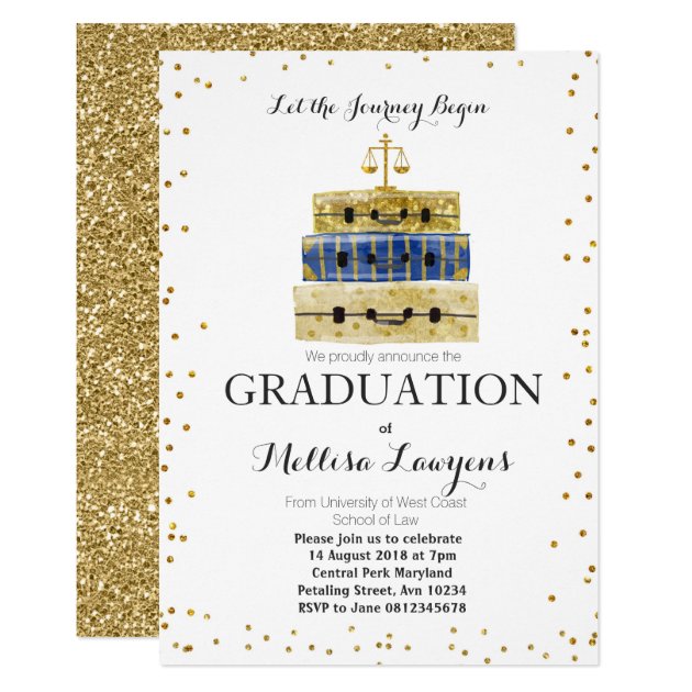 Law Graduation Party Invitation Gold Confetti