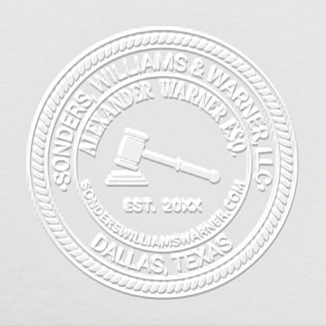 Law Judge Gavel, Firm Lawyer Name Loc URL Est Embosser (Design)