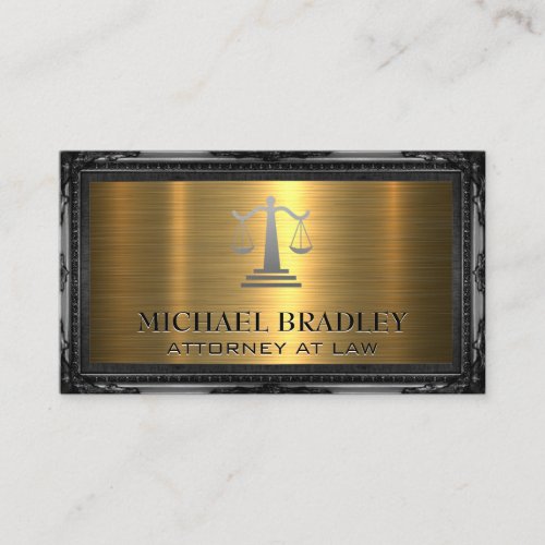 Law Justice Scales  Antique Frame  Gold Metallic Business Card