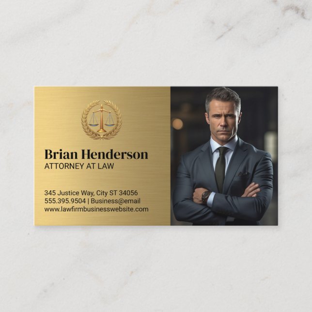 Law Justice Scales Logo | Business Man in Suit Business Card (Front)