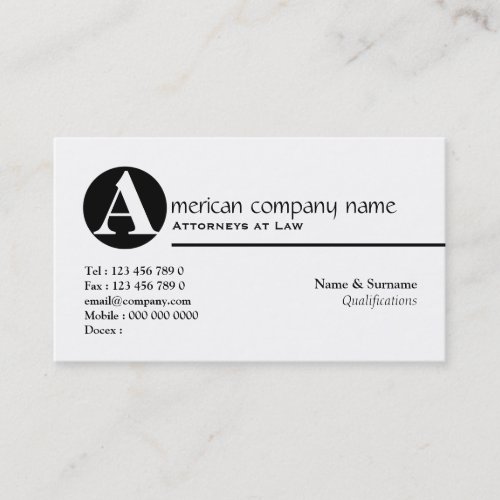 Law legal attorney monogram A Business Card