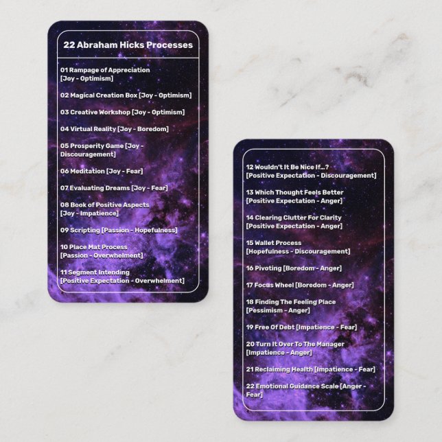 Law of Attraction 22 Processes List Galaxy Pocket Note Card (Front/Back)