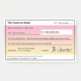 Law of Attraction Blank Check Pink Manifestation Post-it Notes