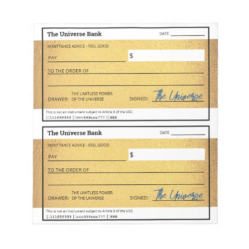 Law of Attraction Blank Money Check Gold Notepad