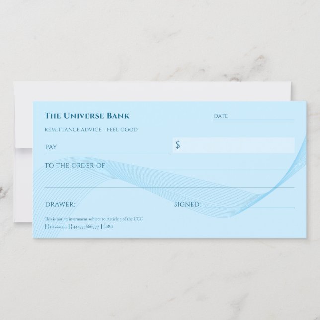 Law of Attraction Blue Blank Abundance Cheque (Front)