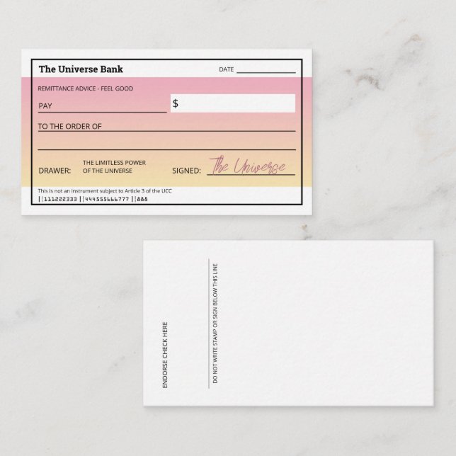 Law of Attraction Cute Pink Manifest Money Check  Note Card (Front/Back)