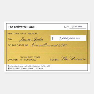 Law of Attraction Elegant Gold Abundance Check Rectangular Sticker