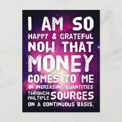 Law of Attraction Money Manifestation Quote Wealth Postcard