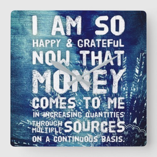 Law of Attraction Money Manifestation Quote Wealth Square Wall Clock
