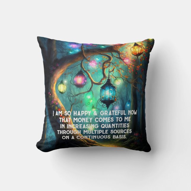 Law of Attraction Money Manifestation Quote Wealth Throw Pillow (Front)