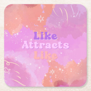 Law of Attraction Motivational Inspirational Pink Square Paper Coaster