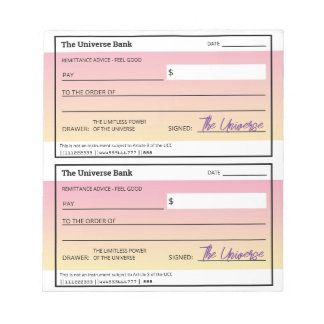 Law of Attraction Pink Gradient Blank Checks Notepad