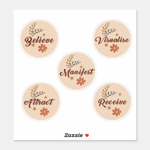Law of Attraction_Positive Words_ Pack of 5 Boho Sticker