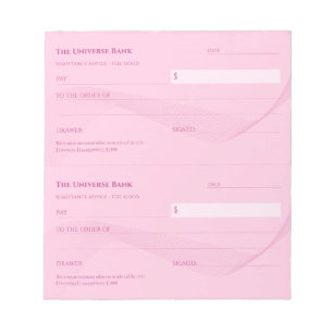 Law of Attraction Stylish Pink Blank Checks Notepad