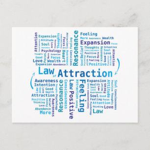 Law of Attraction Word Cloud in Blue Colors Postcard