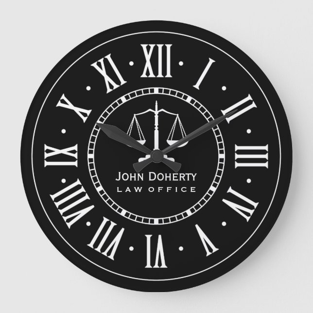 LAW OFFICE | Classic Black & White Large Clock (Front)