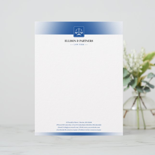 LAW OFFICE | Classic Scales Of Justice Deep Blue Letterhead (Standing Front)