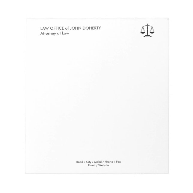 LAW OFFICE | Classic Scales Of Justice Notepad (Front)