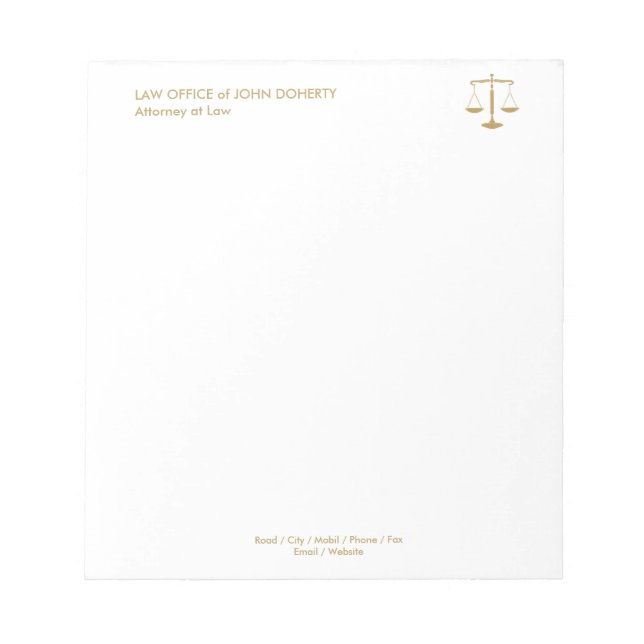 LAW OFFICE | Classic Scales Of Justice Notepad (Front)