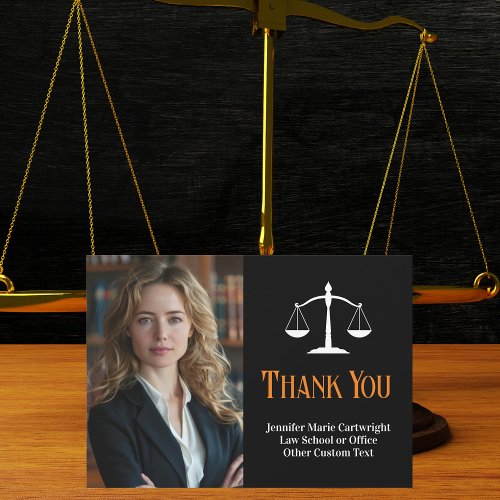 Law Office Custom Black Orange Lawyer Thank You Card