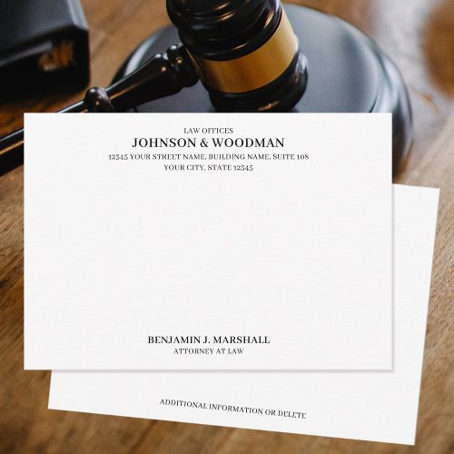 Law Office Legal Formal Professional Black Note Card