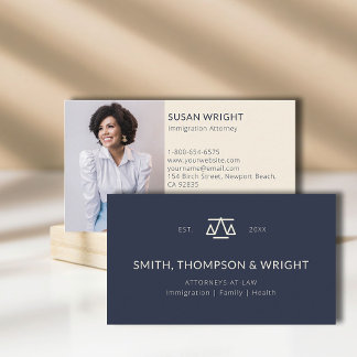 Law Office Logo Legal Lawyer Navy Photo Minimalist Business Card
