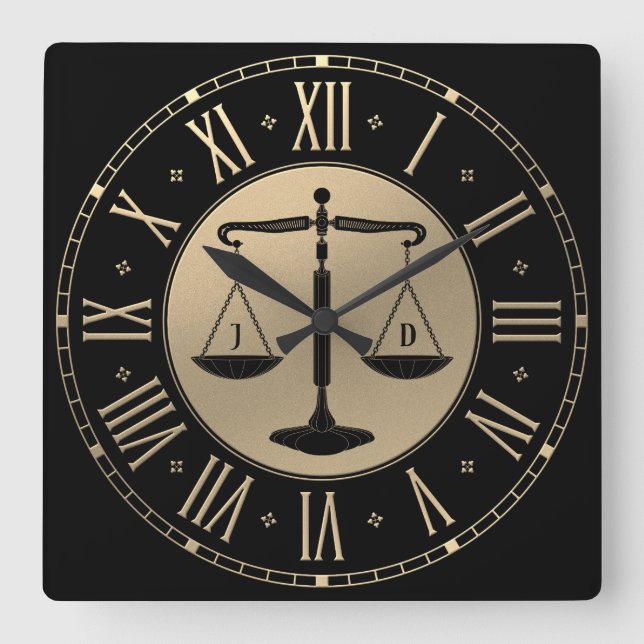 LAW OFFICE | Scales of Justice Square Wall Clock (Front)