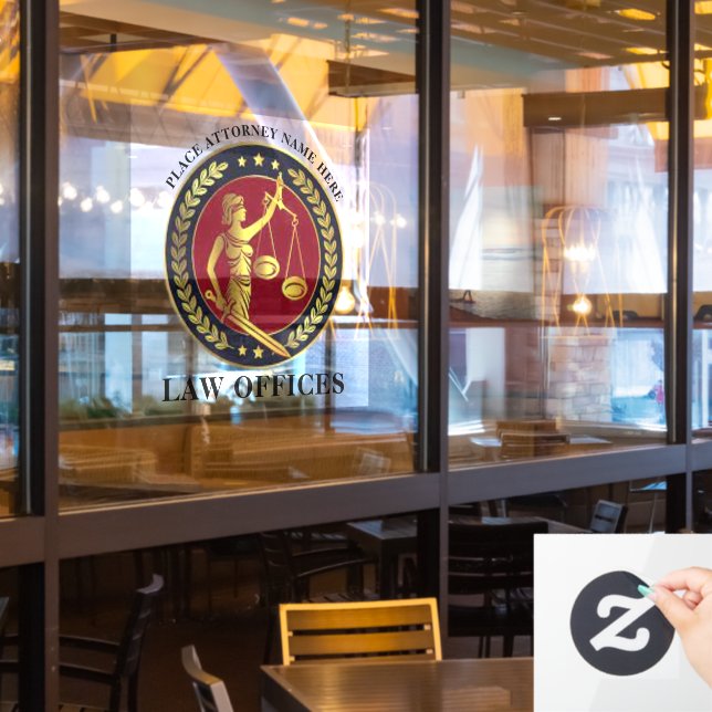 Law Offices - Attorney Justice Scales - Laurels Window Cling (Restaurant Window)