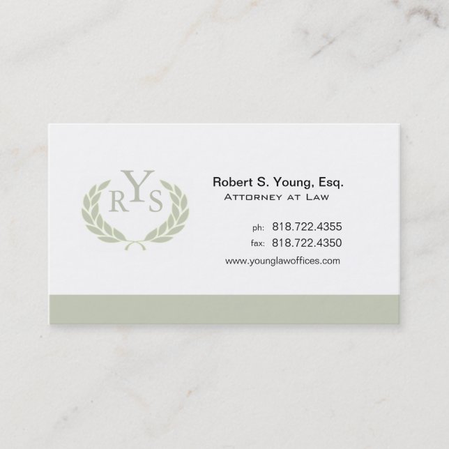 Law Offices Attorney Lawyer Laurel Wreath Monogram Business Card (Front)