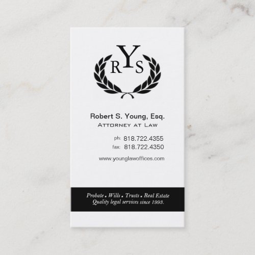 Law Offices Attorney Lawyer Laurel Wreath Monogram Business Card Template