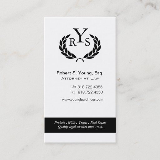 Customizable Law Offices Attorney Lawyer Laurel Wreath Monogram Business Card Template