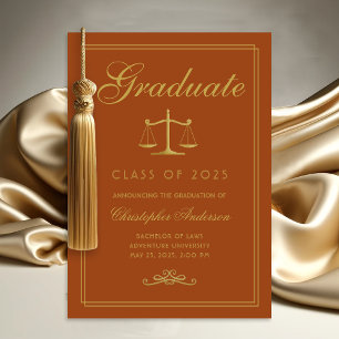 Law Orange Gold Scales of Justice Graduation Announcement
