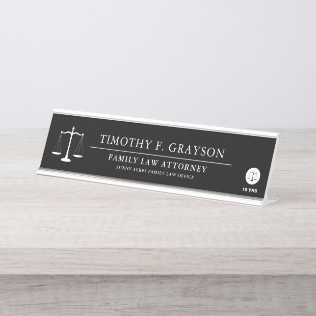 Law Professional Personalized Black  Desk Name Plate (Front)