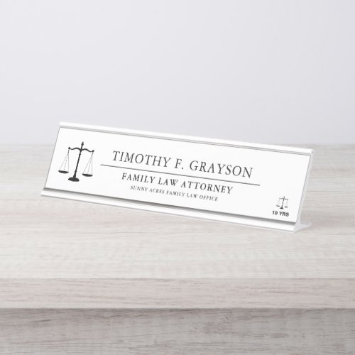 Law Professional Personalized White Desk Name Plate