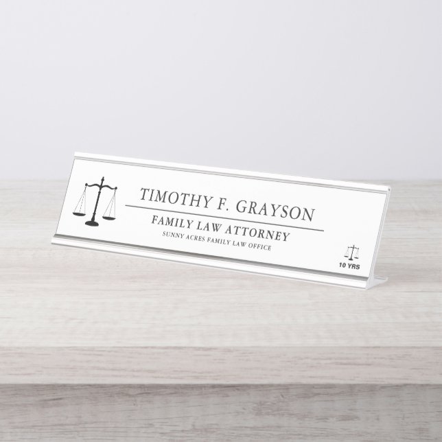 Law Professional Personalized White Desk Name Plate (Front)