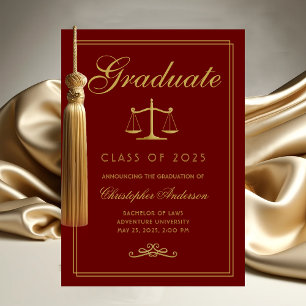 Law Red Gold Scales of Justice College Graduation Announcement