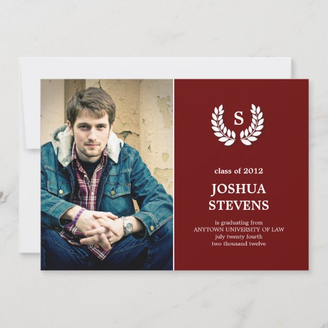 Law-rel Wreath Law Graduation Photo Invitation (Front)