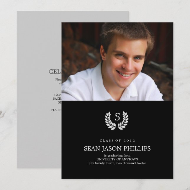 Law-rel Wreath Monogram Law Graduation Invitation (Front/Back)