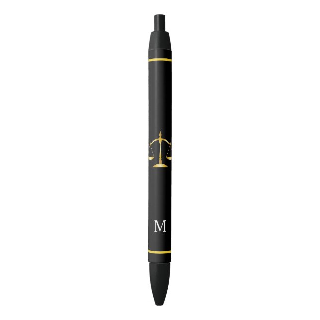 Law Scale & Monogram on Black Background Pen (Front Vertical)
