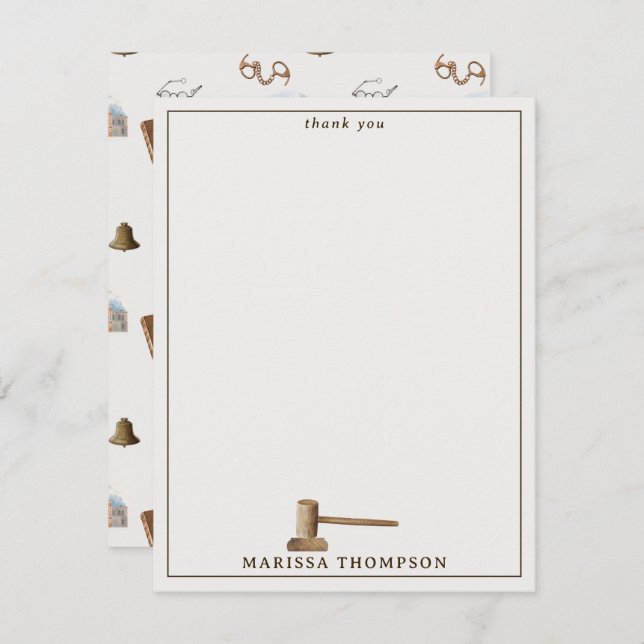 Law Scales Gavel Legal Antique Custom Name Thank You Card (Front/Back)