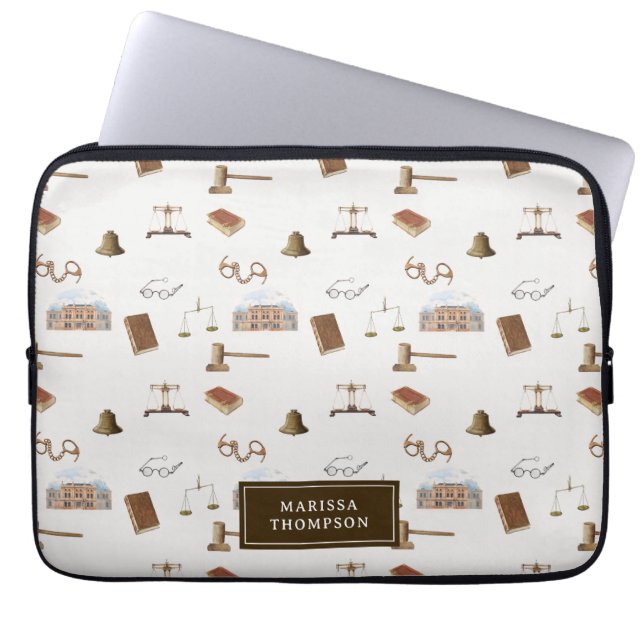 Law Scales Gavel Legal Antique Pattern Laptop Sleeve (Front)