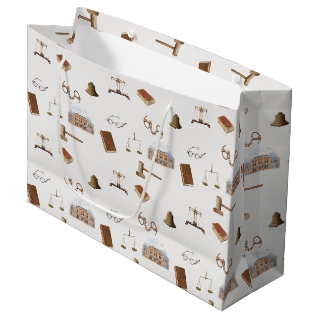 Law Scales Gavel Legal Antique Pattern Large Gift Bag (Front Angled)