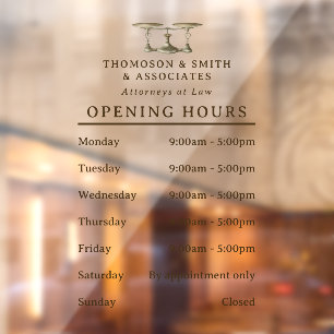 Law Scales Gavel Legal Professional Opening Hours Window Cling